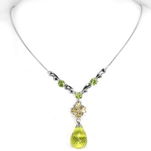 NATURAL-18X13-MM-LEMON-QUARTZ-PERIDOT-amp-CITRINE-STERLING-925-SILVER-NECKLACE-18
