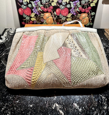 Vintage Palizzio Pastel Reptile Patchwork Large Crossbody Bag Purse