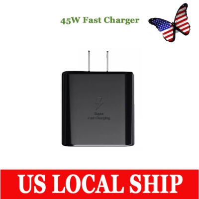 Black Fast Wall Charger 45W Type C Adapter USB-C Wall Charger For Samsung S22 23