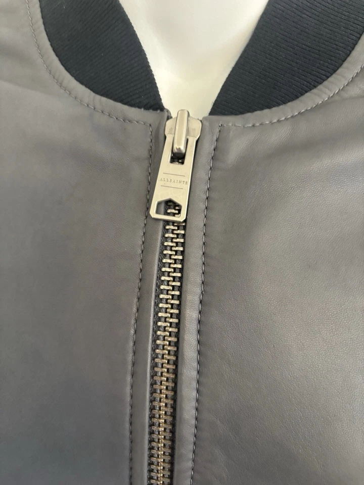 Chaqueta Bomber Allsaints Wells Cuero Recortado Talla 4 Nueva Con Etiquetas Foto 3 de 4