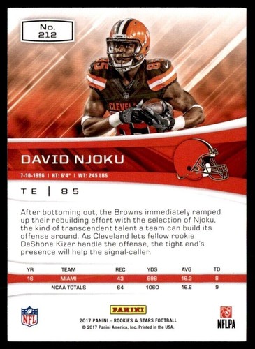 2017 Panini Rookies & Stars DAVID NJOKU RC #212 CLEVELAND BROWNS MIAMI 🏈 - Picture 2 of 2