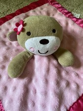 GARANIMALS Pink MONKEY Lovey Flower Plush Minky DOTS Baby Girl Satin Trim EUC