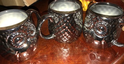 Set Of 3 Silver Toned 3D Textured Owl Mug, Home Essentials and Beyond