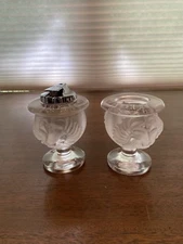 STUNNING LALIQUE Crystal TETE DE LION Lighter & Cigarette Holder SIGNED PAIR