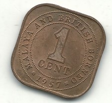 A VINTAGE HIGH GRADE UNC 1957 MALAYSIA BRITISH BORNEO ONE CENT-SQUARE-OCT455