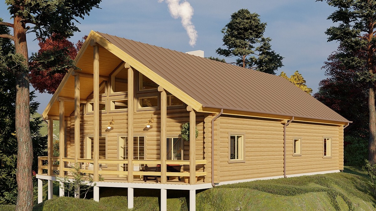 LOG CABIN HOME shell kit logs 1950 sq ft 32' by 50' with loft