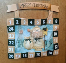 Christmas Advent Large 17" Rustic Countdown Merry Calendar Hanging Pockets Santa