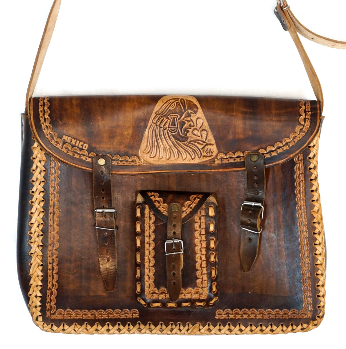 Mexico Leather Hand Carved Aztec Calendar Shoulder Bag | eBay