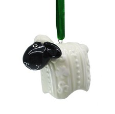 Woolly Sheep Hanging Ornament Celtic Pattern White Ceramic Irish Decor 2" x 2.5"