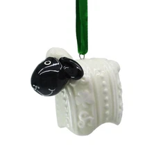 Woolly Sheep Hanging Ornament Celtic Pattern White Ceramic Irish Decor 2" x 2.5"