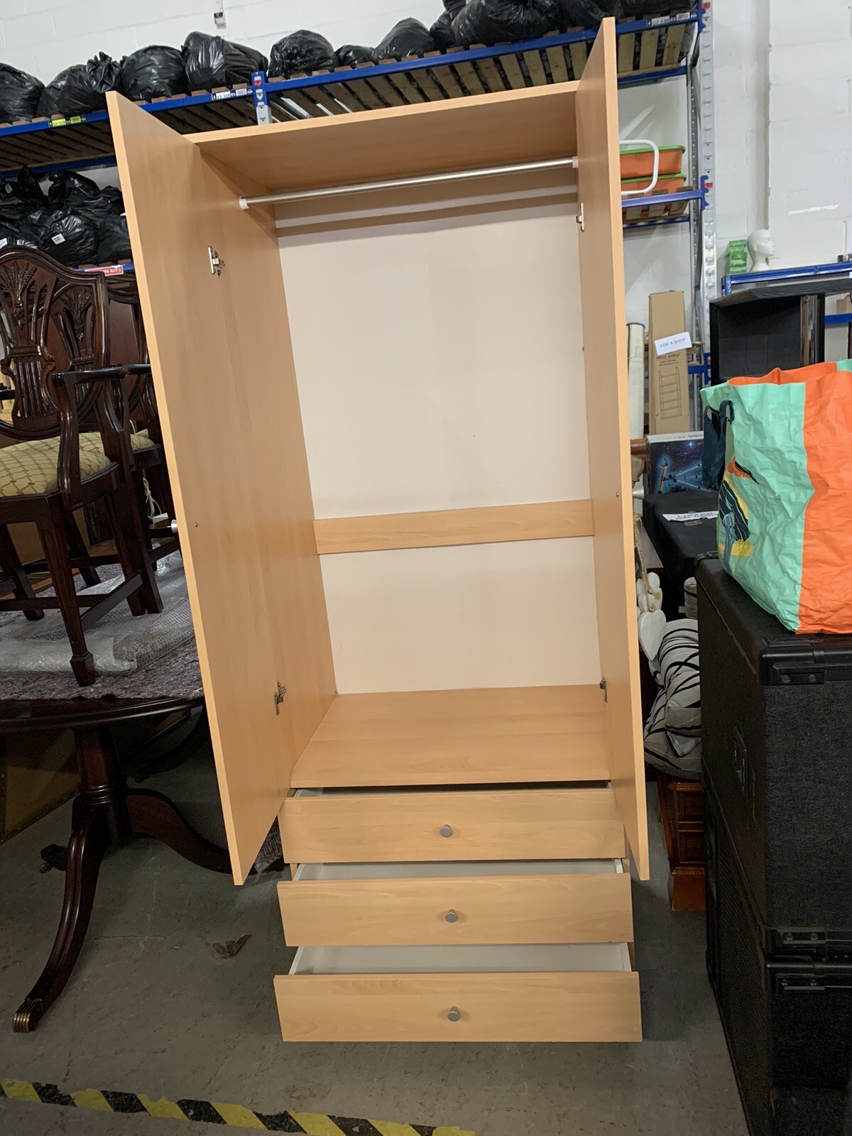 Light Wooden Double Wardrobe With 3 Drawers 2 Door 1 Rail 183 x 74 x 51 cm D278 eBay