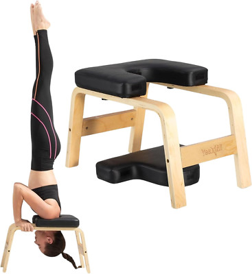 Yoga Headstand Bench with PU Pads Thickness Foam, Wooden Yoga Inversion Chair fo