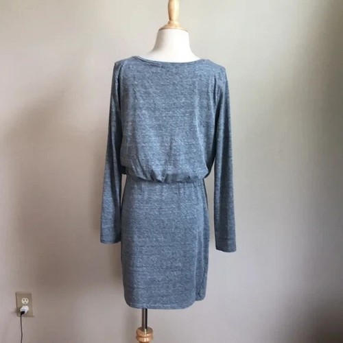 LEITH Women's Large Grey Blouson Knit Long Sleeve Ruched Mini Dress Casual Comfy - Picture 5 of 9
