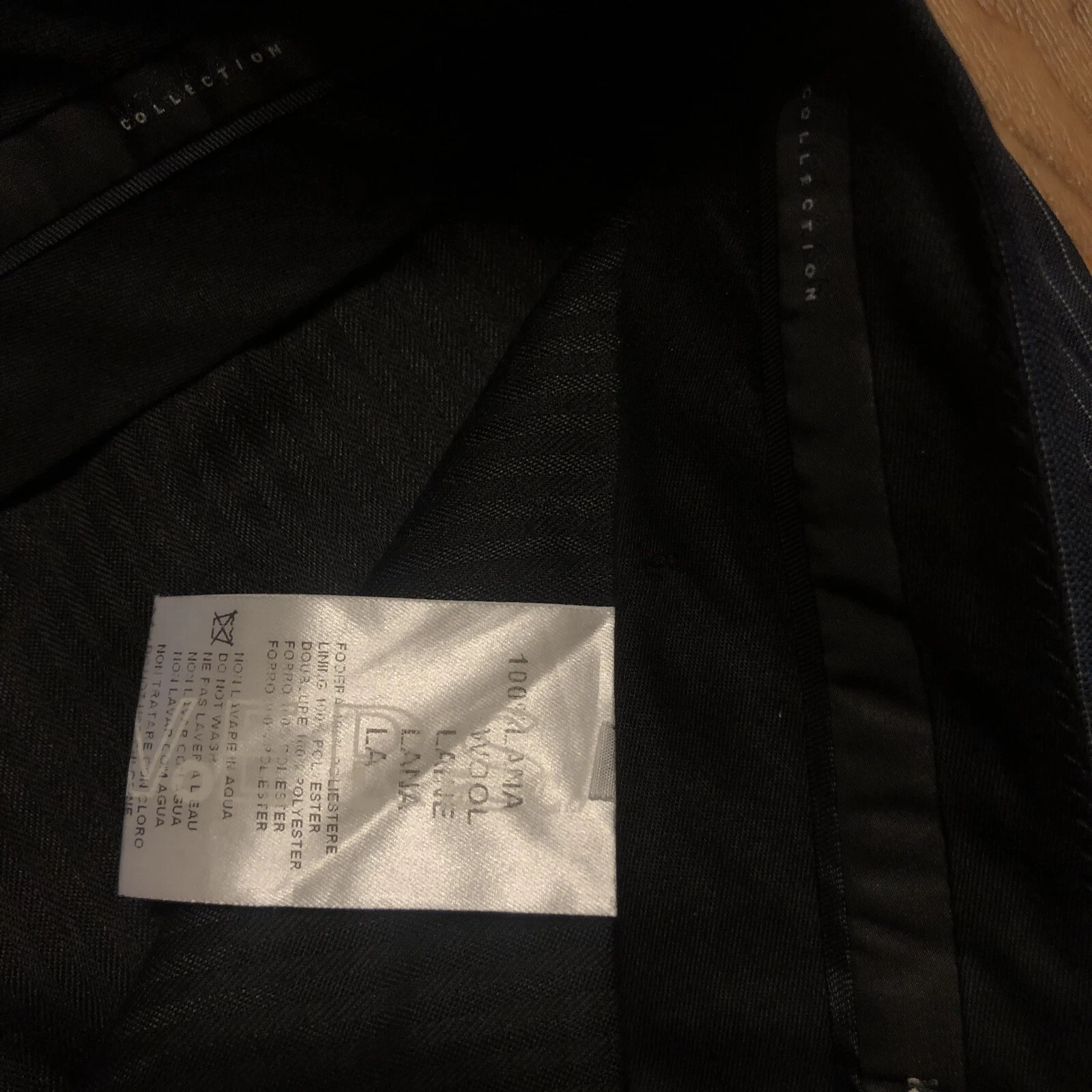 Pantalone Versace Collection grigio blu a righe lana piatto davanti taglia uomo 34x32 us intime ottimeioni