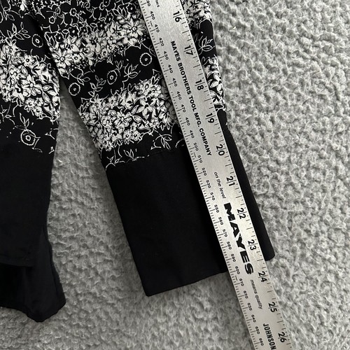 Club Monaco Womens Top Black White Size XS Floral Long Sleeve Blouse 100% Silk - Picture 8 of 13