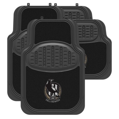 AFL Car Floor Mats - Collingwood Magpies - Set Of 4 - Universal Size Fit