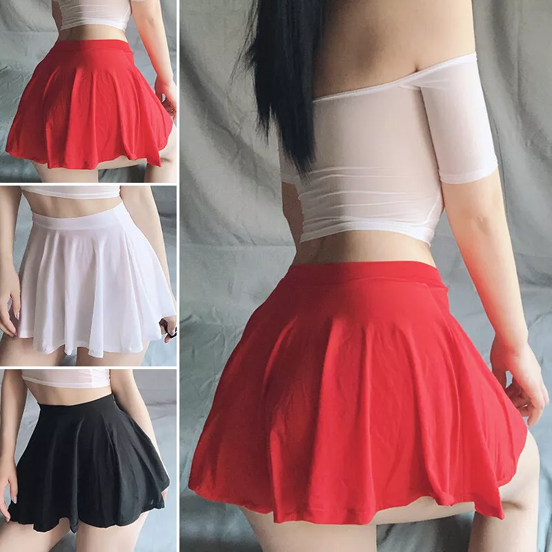 Women Micro Mini Skirt Sexy Sheer See Through Skirts A-Line Pleated Short  Dress