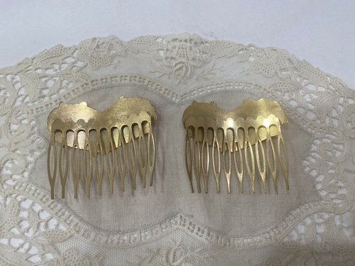 Set of 2 Vintage Cloisonné Hair Combs Colorful Enamel Floral Butterfly Heart - Picture 4 of 6