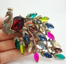 Top Vintage Luxury Peacock Bird Multi-color Austrian Rhinestone Crystal Brooch