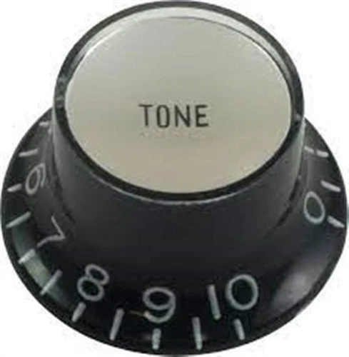CE Gibson Style Tone Top Hat Knob, Black Silver Cap