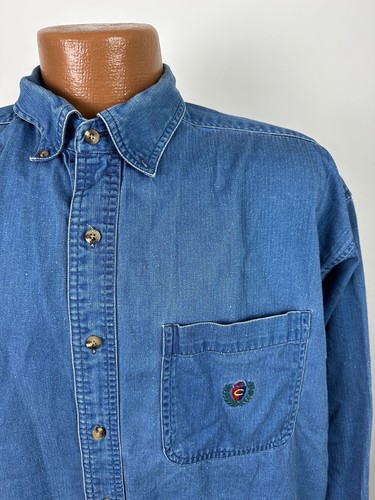Vintage Herringbone Denim Shirt Men L Oversized Long Sleeve Heavy Catalina FLAWS - Picture 2 of 17