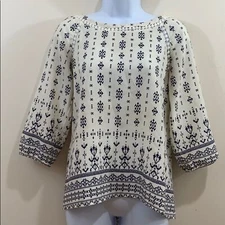 Skies Are Blue Top Women's Size PM Peak-A-Boo Trim Long Sleeve White