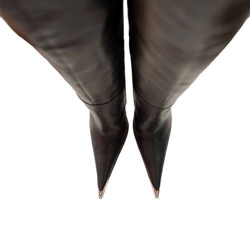 CQ COUTURE CUSTOM SUPER POINTY OVERKNEE BOOTS STIEFEL STIVALI LEATHER BLACK 37 - Imagen 7 de 7