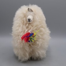 Alpaca Real Fur Stuffed Plush Llama Toy Animal Figure 5&rdquo;  White W/ Scarf