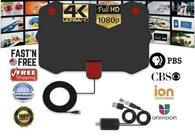 Digital Antenna HD TV Amplified Mile Ultra Thin Miles Range Indoor 1080P/HD