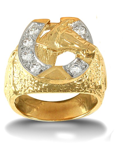 Yellow Gold Horseshoe Ring Men's HEAVY 