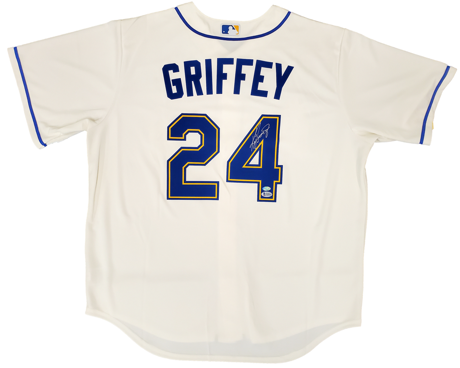 MARINERS KEN GRIFFEY JR. AUTOGRAPHED CREAM NIKE JERSEY XL BECKETT & MCS