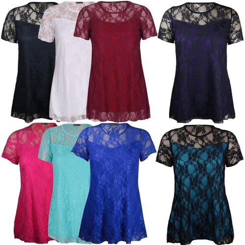 New Ladies Plus Size Cap Sleeve Lace 