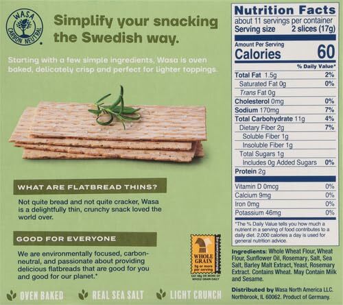 Wasa Flatbread Thins Crackers, Rosemary and Sea Salt, 6.7 Ounce - Picture 2 of 3