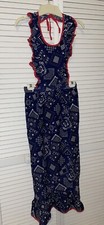 VTG 70s Blue Red White Prairie Calico Ruffle Pinafore Apron One Size Fits Most