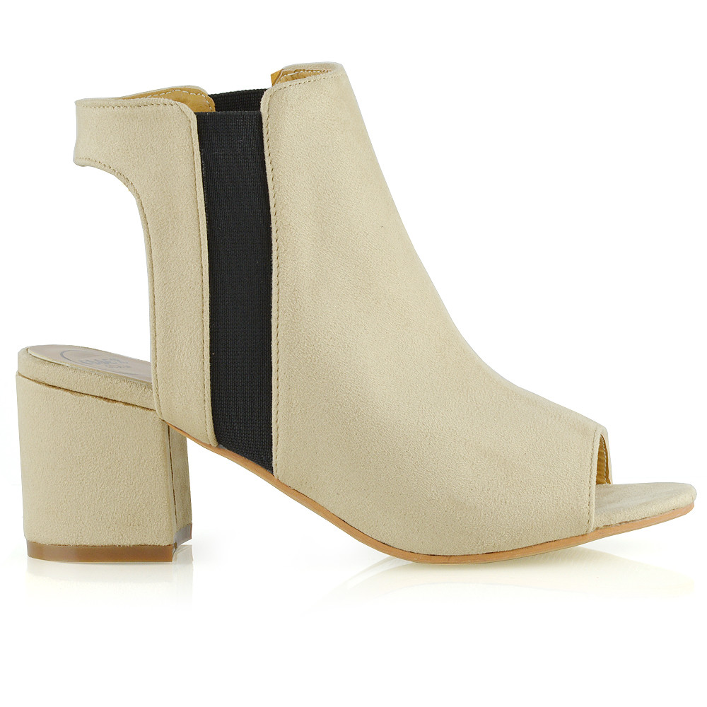 Suede Mid Heel Peep Toe Booties Womens Low Heel Peeptoe Shoes