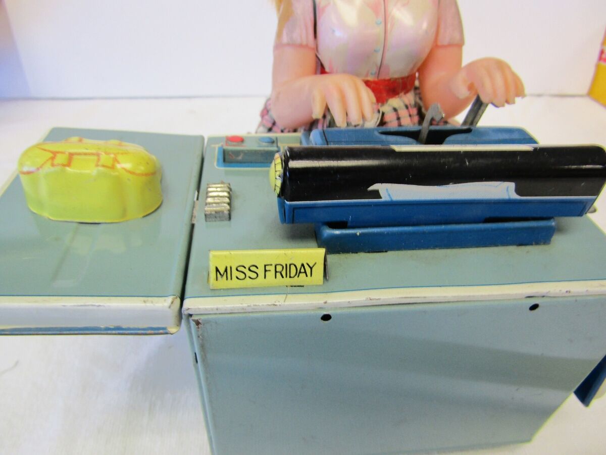 VINTAGE LINEMAR Tin Toy Miss Friday The Typist Battery VINTAGE LINEMAR Tin Toy Miss Friday The Typist Battery