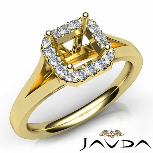 Anillo de compromiso Asscher semi montaje con halo pavé de diamantes de oro blanco de 14 k 0,2 quilates - Imagen 2 de 29