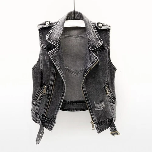 Mujeres Abrigo Denim Chaleco Chaqueta Top Jeans Sin Mangas Motociclista Punk Informal - Imagen 4 de 8