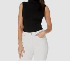 130 Only Hearts Women's Black Sleeveless Ribbed Funnel Neck Bodysuit Size Large