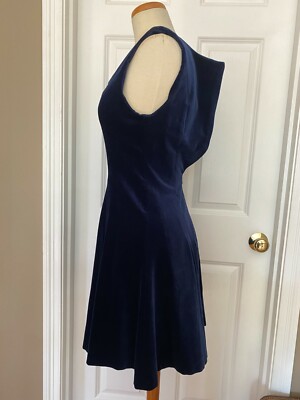 Laura Ashley dark blue velvet lined dress sleeveless fitted scoop neck Sz  US 6 | eBay