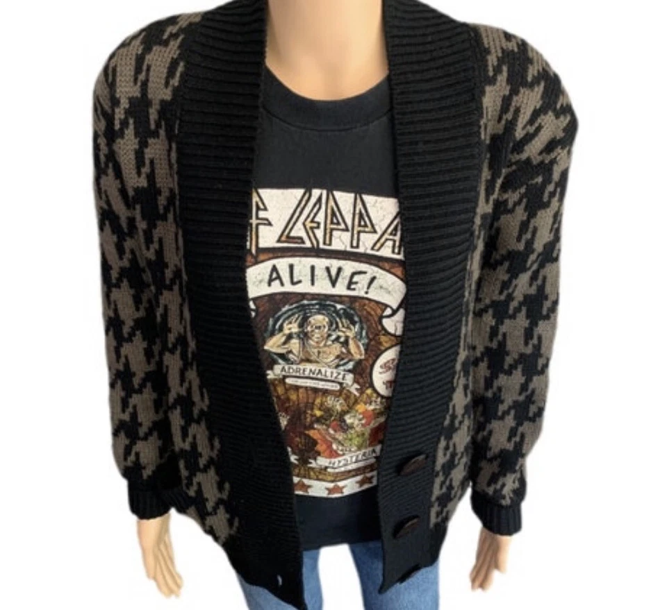 Cárdigan de Lana Pata de Gallo Vintage Años 90 Grunge JH Coleccionables Suéter - Talla PS Foto 4 de 4