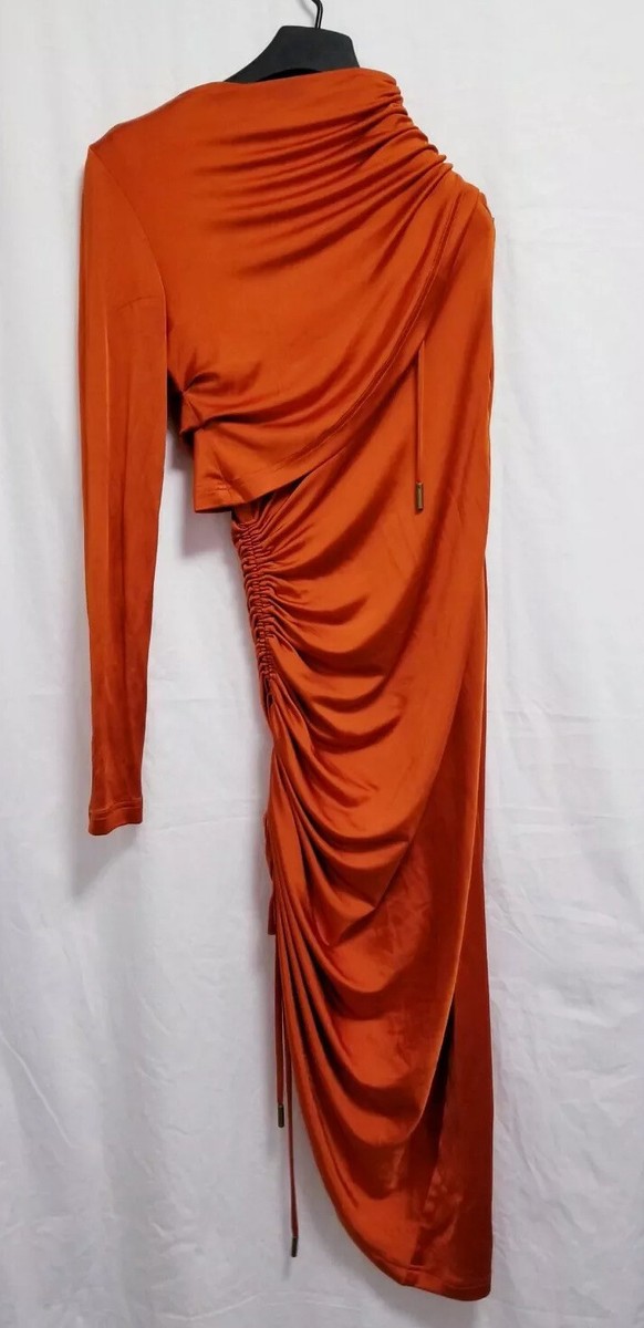 MONSE Satin Single Sleeve Cocktail Dress Size 8 Orange $2716 | eBay