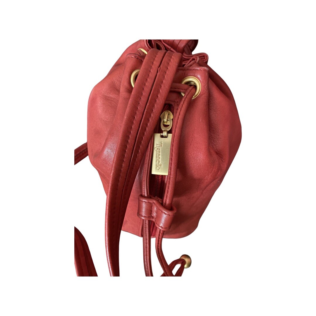 Tignanello Red Leather Medium Drawstrings Bucket … - image 7