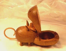 Vintage ZOO LINE Teak Carved Hinged Wood Hippo Trinket Jewelry Holder Japan
