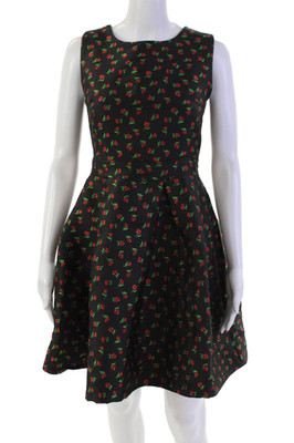 Luisa Perla Womens Sleeveless Floral Pleated Bell Dress Black Size S