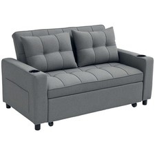 HOMCOM 2 Seater Pull Out Sofa Bed with Pockets for Living Room Dark Grey