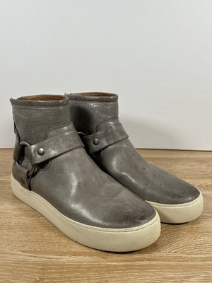 Frye Lena Harness Ankle Back Zip Booties Shoes Gray Leather Womens Size 6.5