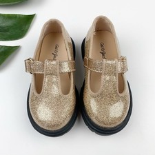 Cat Jack Wende T-Strap Mary Jane Shoes Sparkly Gold Glitter Toddler Girls 5