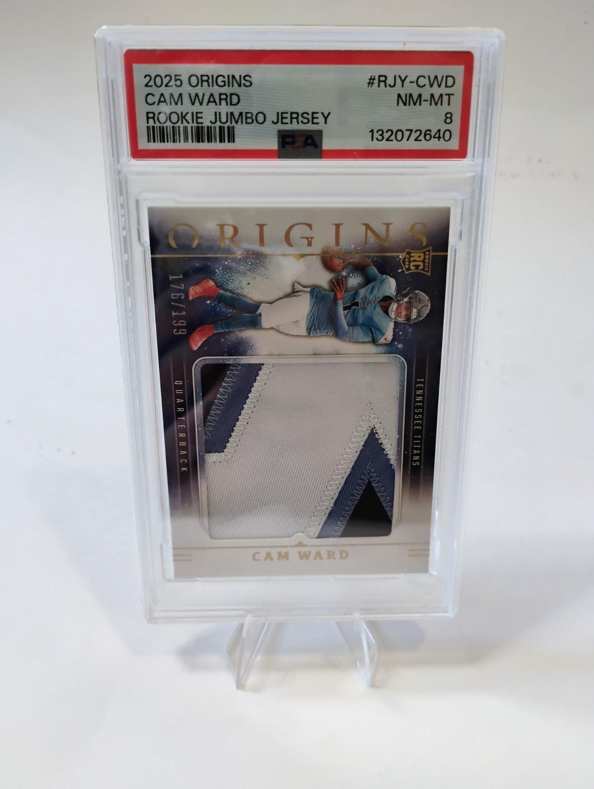 2025 Panini Origins Cam Ward Rookie Jumbo Jerseys Patch /199 Titans RC PSA 8