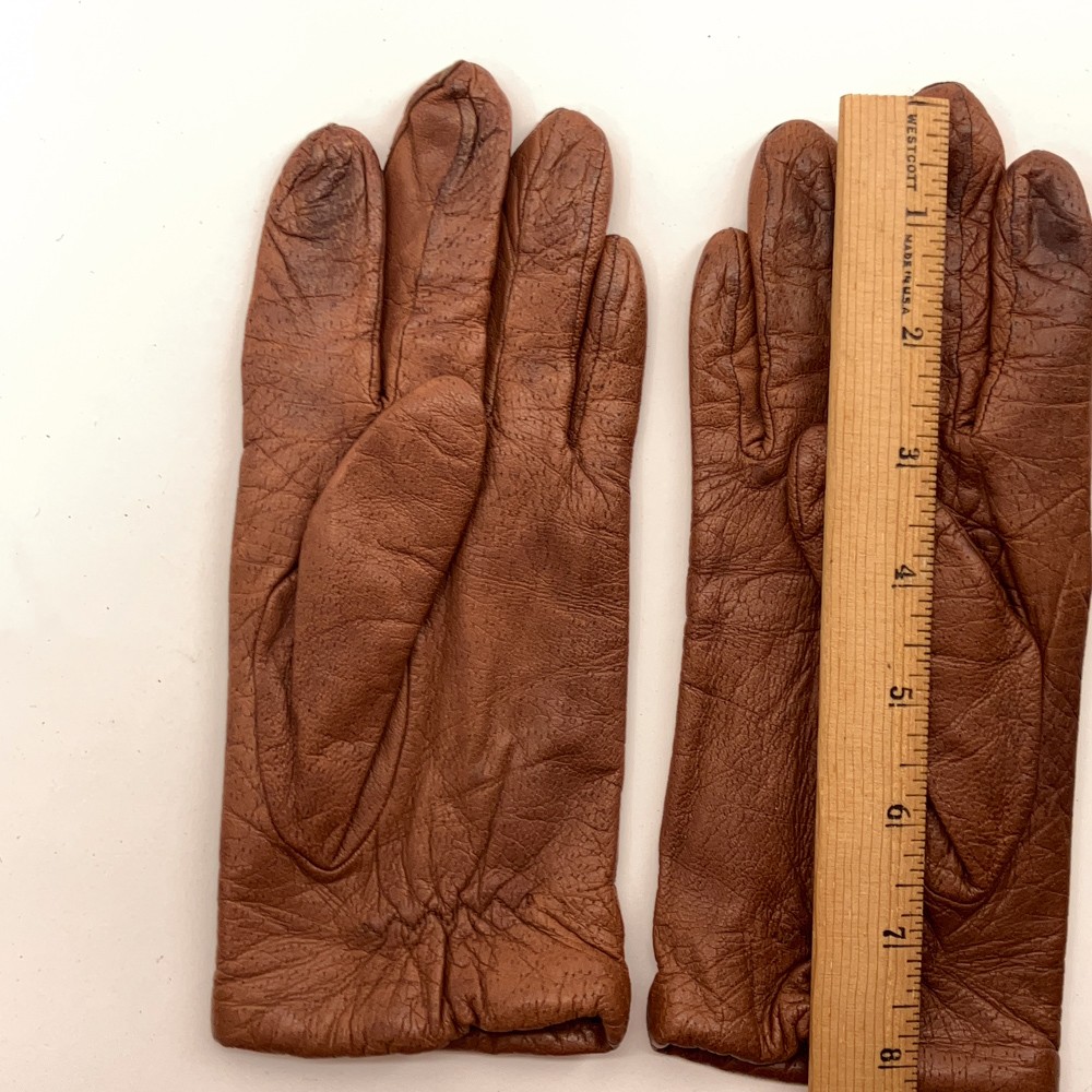 Soft brown dot pattern leather winter gloves size… - image 4